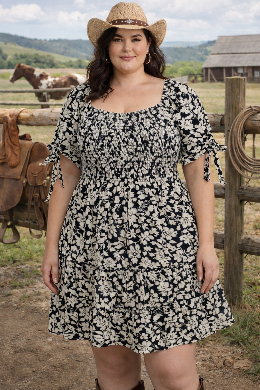 Black & IvoryFlower Dress- Size 2x
