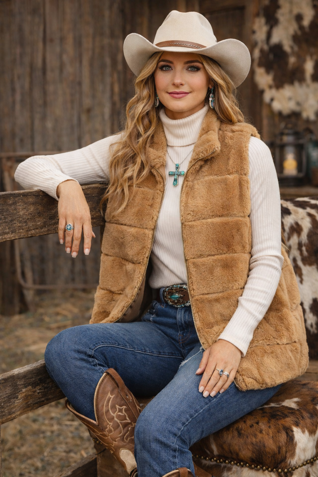 Crown & Ivy NWT Faux Fur Zip Front Vest - Size XL