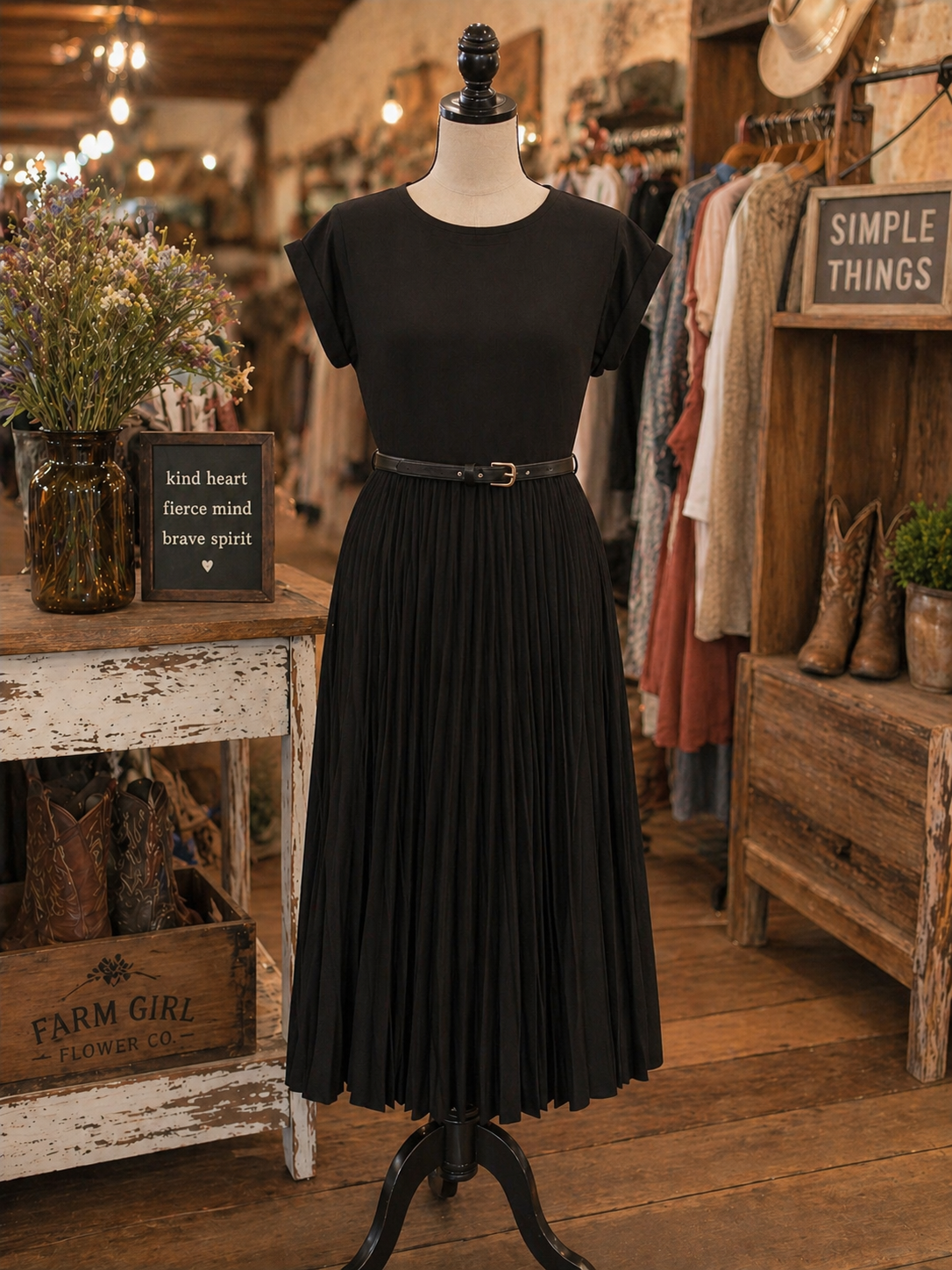 Midnight Grace Pleated Midi Dress